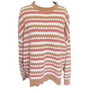 dip S Striped Chenille Sweater Knit Pullover Pink Beige White‎ Soft Y2K Grandma